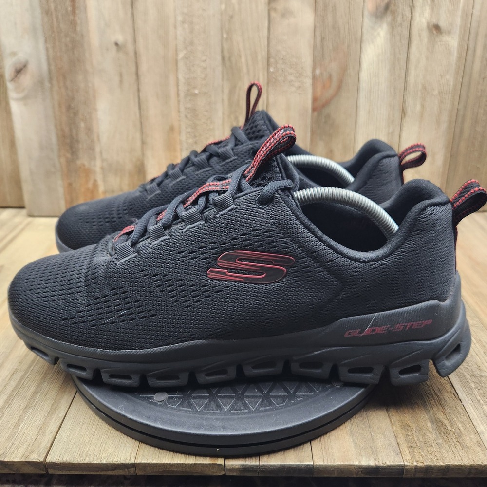 Skechers Glide-Step Fasten Up Mens size 11 Black Red Athletic Shoes